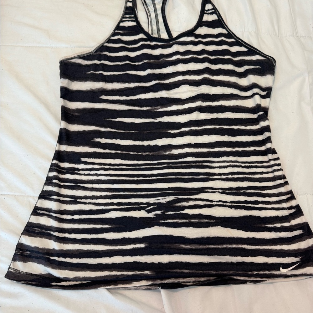 Nike Women's Black and White Striped Tank Top